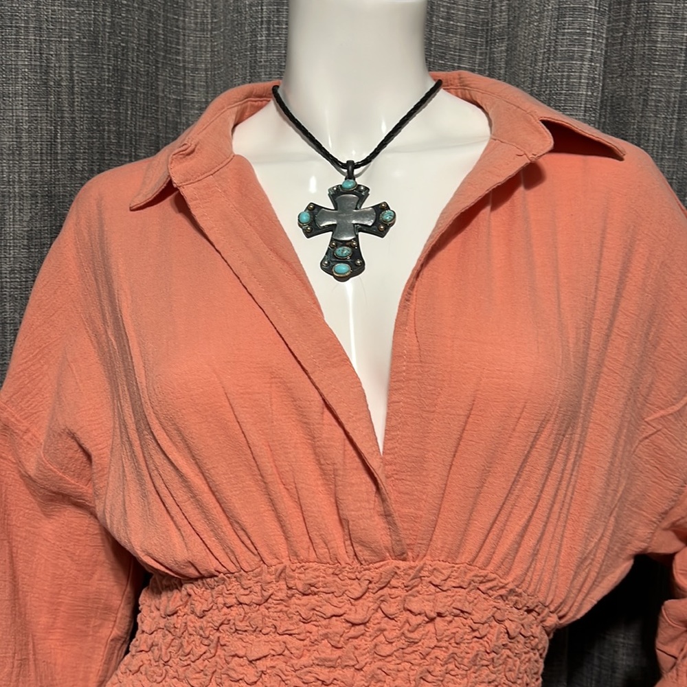 NWT Free People Monika Cotton MIDI Long Sleeve Shirt Dress in  Peach XS - Picture 9 of 11
